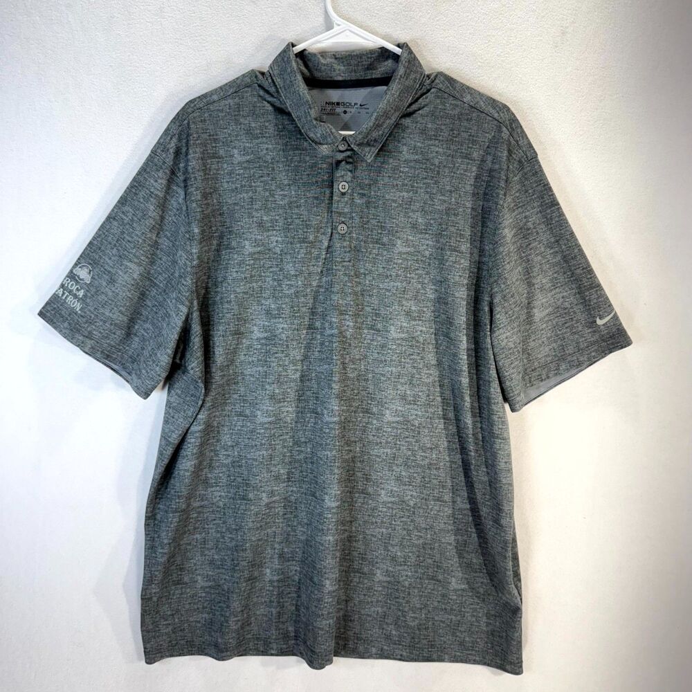 Nike‎ Golf Polo Shirt XL Gray Heather Roca Patron Dri-FIT Polyester Short Sleeve